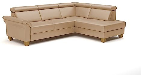 CAVADORE Leder-Ecksofa Ammerland mit Ottomane / Landhaus-Sofa mit Federkern + Kopfteilverstellung / 245 x 84 x 194 / Leder Beige