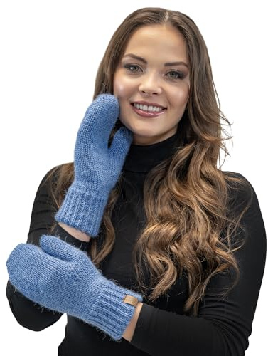 VIVISENCE Dam vinter knythandskar av värmande garn med breda stickade manschetter, handskar mysig snygg mönsterlös design för kalla vinterdagar höstmodell 7015, jeans, En Storlek