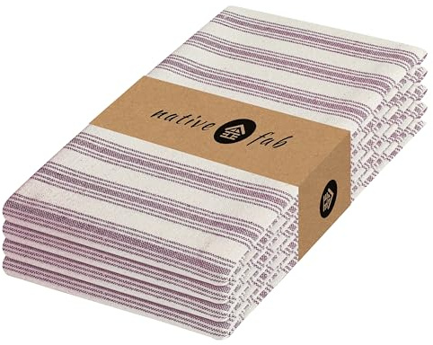 Native Fab Modern Stripe Cloth Napkins - 18x18 inches - Set of 4-100% Cotton Soft, Breathable, Absorbent, Machine Washable Fabric Napkins for Table Dining, Everday Use, Weddings - Burgundy (Maroon)