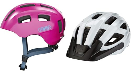 ABUS Da Ragazzi, Unisex, Fahrradhelm, Pink (Sparkling Pink), M (52-57 cm) & Rennradhelm Macator - Sportiver Fahrradhelm für Einsteiger