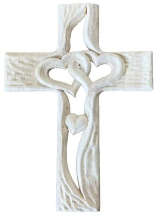 Kuntesetty Cruz de Madera Tallada con Corazones entrelazados, decoración Artesanal para Valentín, Regalo para Bodas y Aniversarios, Adorno para Sala de Estar