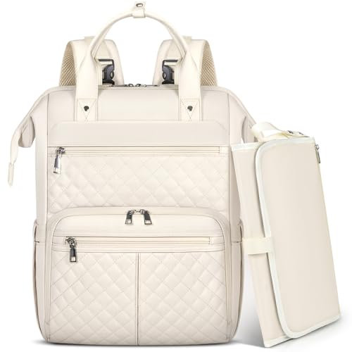 RAINSMORE Baby Wickelrucksack Groß mit Mobiler Wickelauflage Multifunktions Wickeltasche Kinderwagen Rucksack Wasserabweisend Babytasche Diaper Bag für Mama und Papa Weiß