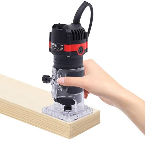 MINRS överfräs 800 W elektrisk träfräs, överfräs, trimmer, enhandsfräs, 6,35 mm, diameter, kantfräs, 30 000 varv/min med 15 fräshspänntång och verktygslåda för träbearbetning