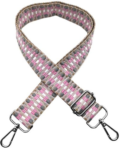 Omxyinma Taschengurte zum Wechseln Verstellbar Schultergurt für Tasche, Taschengurt Breit 3.8cm mit Silber Karabiner Schulterriemen Taschenband Tragegurt für Handtaschen, Grau/Rosa, S30