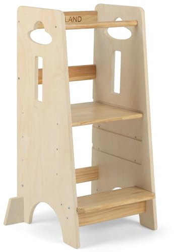 COSYLAND Lernturm ab 1 Jahr - Höhenverstellbarer Learning Tower für Kinder (3-stufig) - Montessori Lernturm mit Kippschutz & Massivholz (Holzfarbe)