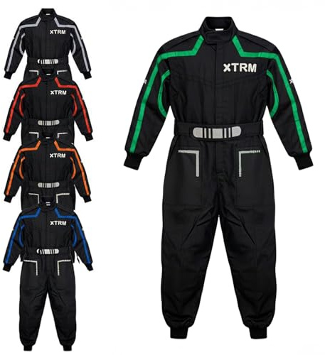 3GO Combinaison de motocross, kart pour enfants - Vêtements de moto pour quad MX tout-terrain - Go Karting ATV MTB BMX Enduro Dirt Bike - Combinaison une pièce, noir/vert, M