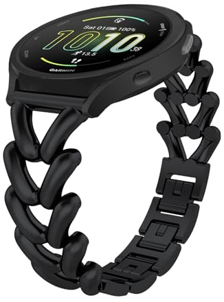 KeHowy 20 mm metallarmband för Garmin Vivoactive 5/Forerunner 165/165 Music/245/645 Music/Venu Sq 2/2 Plus, dam justerbara kedjeband för Garmin vívomove Trend/Venu Sq/Venu - svart