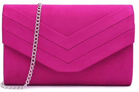 Milisente Borsa da sera da donna, in pelle scamosciata, a busta, borsa da sera, a tracolla, pochette, Rosa acceso.