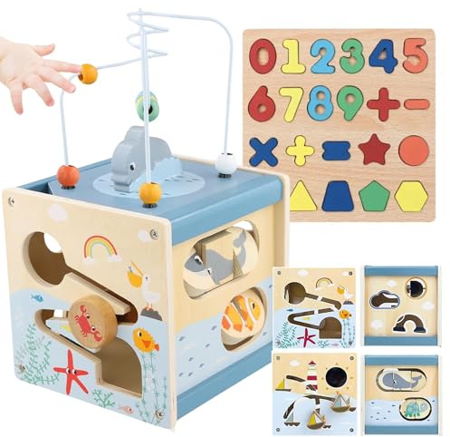 ANGAHE creating moments Pack Cubo Actividades Montessori + Puzzle de Madera | Juguetes Educativos 1 a 3 Años | Motricidad Fina y Sensorial | Regalo Niño y Niña 2 Años | Montessori Bebé