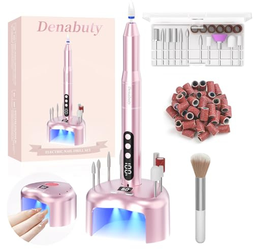 Denabuty Torno para Uñas Profesional Con Lampara UV 35000 RPM, 12 en 1 Lima Eléctricas Uñas Nail Drill Machine, Kit de Manicura Pedicura Eléctrico, 5 Velocidad Ajustable para Gel o Rosa