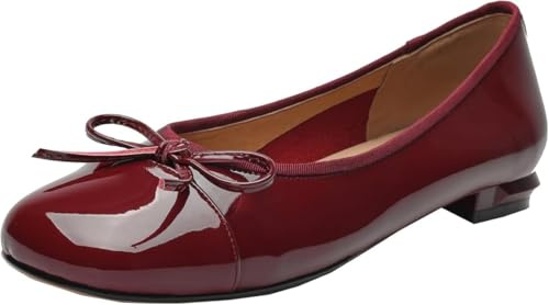 QIXUJAK Women's Round Toe Cute Bow Trim Ballet Flats, Bailarinas de Punta Redonda Decoradas con Lazo de Mujer Bonita (Borgoña,38)