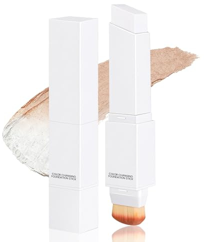 Noerrors 2 in 1 Colour Changing Foundation Stick for Mature Skin, White Color Foundation with Brush, Full Coverage Silky Cream Match for All Skin Types, Concealer Contour Makeup, 03Natural