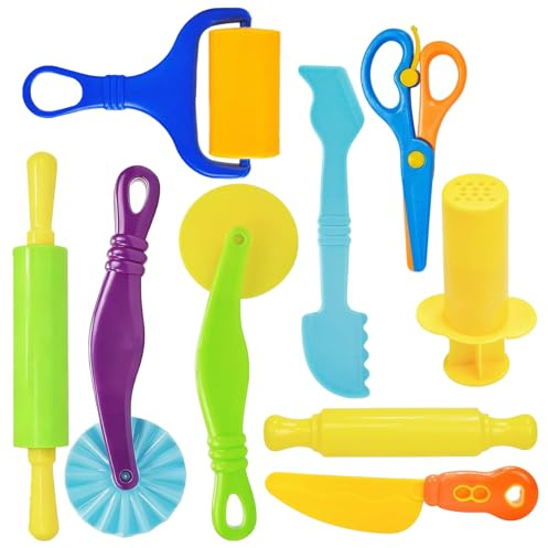 SHUOHONG Set d'outils en Pate a Mmodeler 9 Pièces, Accessoire Pate a Modeler, Comprend des Ttampons, Un Rouleau, des Outils de Sculpture, pour Entraîner la Préhension de L'enfant Stimule la Créativité