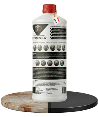 FEREVER Convertisseur de Rouille Antirouille Métal 500 ml | Stop Rouille Carrosserie Voiture Jardin Bricolage | Destructeur de Rouille | Film Protecteur Mat | Prêt à peindre | Pinceau Rouleau Spray