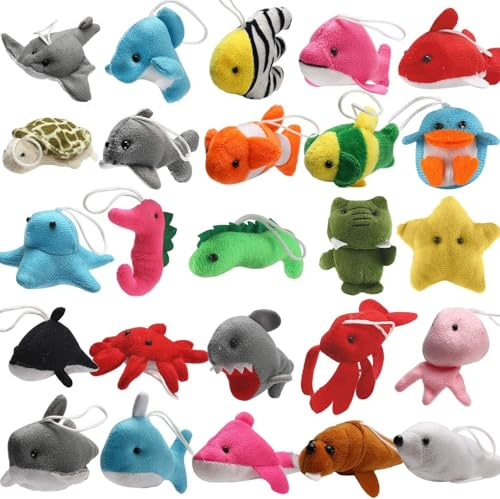 Lot de 25 Mini Peluches Animaux Marins, Porte-clés et Cadeaux pour Enfants