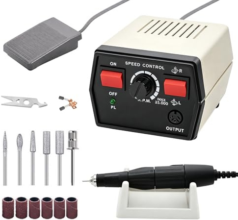 Dental Micromotor Polishing, 65W Electric Lab Jewelry Polisher Machine, with Foot Pedal & 6Pcs Grinding Accessories, Adjustable Speed, Lab Drill Micro Motor Hand Kit for Dental Jewelry Nails Ceramics