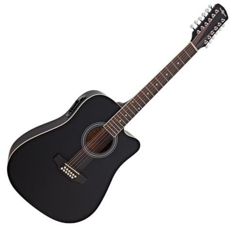 Guitare Électro-Acoustique Dreadnought 12 Cordes par Gear4music, Noir