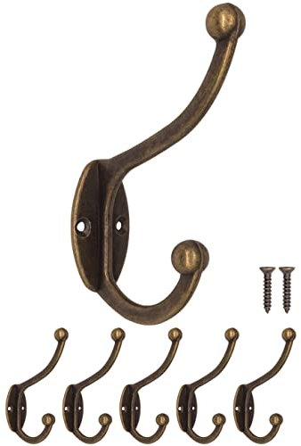 Fuxxer® 5x Antike Garderoben-Haken, Handtuch-Haken, Eisen-Haken, Messing Bronze, 5er Set