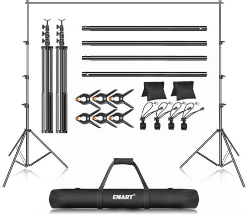 EMART 3 m x 3,6 m Kit de Système de Support Toile de Fond Réglable avec Sac de Transport pour Studio Photo, Vidéo, Portrait et Photographie de Produits