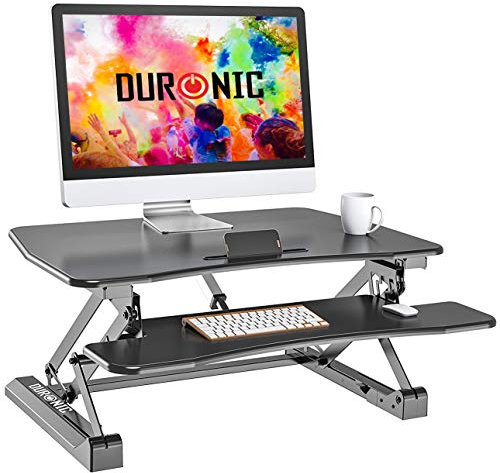 Duronic Standing Desk Converter DM05D18 Adjustable Sit Stand Desks Workstation Wood Height Adjusting Sitting Riser for Office Table PC Laptops Computer Monitor Screen Keyboard and Mouse (DM05D8)