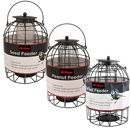 H-LINE HANGING METAL WILD BIRD FEEDERS FEEDING (3 x Feeders (1 of each))