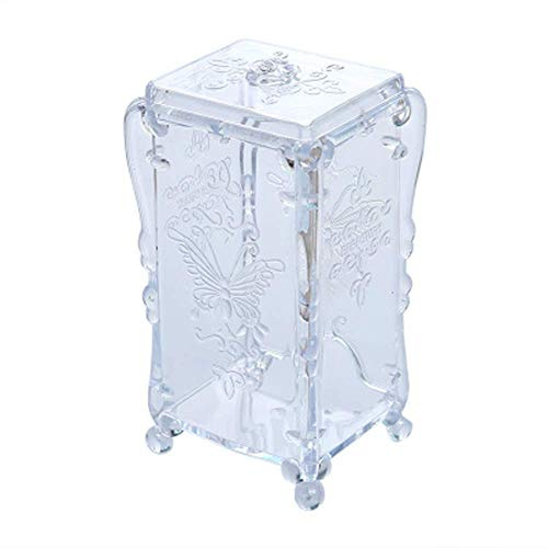 Acrylic Cotton Pads Holder Dispenser Butterfly Pattern Makeup Cotton Pads Case Box Organizer with Lid Container for Storage Nail Remover Pads Beauty Tools (Clear)