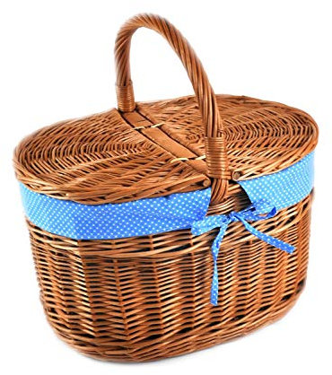 MyBer® Korb Picknickkorb Tragekorb Einkaufskorb mit 2 Deckeln Weidenkorb Weide geflochten braun K12-027-SHBW