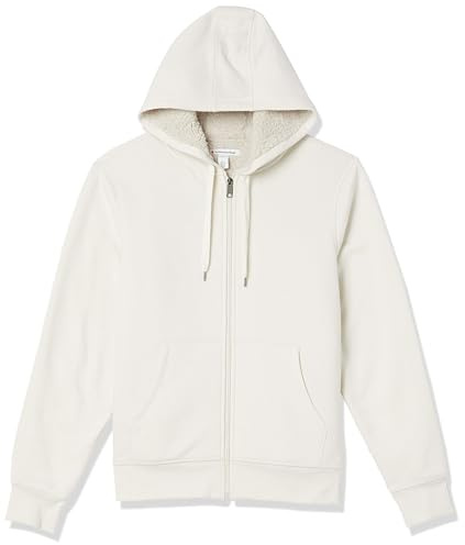 Amazon Essentials Sudadera con capucha de forro polar y cremallera completa, con forro sherpa Hombre, Blanco Roto, S
