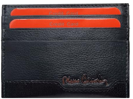 PIERRE CARDIN Tarjetero de piel auténtica, para hombre, delgado, pequeño, rfid, regalo, niño, cartera para tarjetas de crédito, color negro