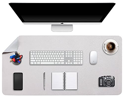 DOBAOJIA Alfombrilla de Ratón XXL, Mousepad Grande, Almohadilla de Escritorio, Vade Escritorio, Tapete de Escritura, Estera Oficina, Uso Doble Cara Cuero PU Impermeable 90 x 43cm (Gris Claro/Plateado)