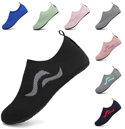 SAGUARO Badeschuhe Damen Wasserschuhe Herren Atmungsaktiv Strandschuhe für Yoga Aquaschuhe Frauen Surfschuhe Männer Sommer Strand Garten Wassersport Surfen Beach Tiefschwarz 38/39 EU