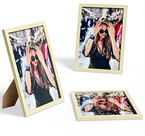 Uootach Lot de 3 Cadre Photo (A4 21cm x 29.7cm) bois à ossature bois naturel avec plexiglas incassable, ensemble de cadres photo amovibles, pour photos, caricatures, portraits, affiches(marron)