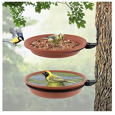 Vogelschalen mit Baumbefestigung für Vogelfutterstation, Vogeltränke, montiert auf Holzzaun, Wand, Baumdeck, mit robustem Eisenring, 17 cm Durchmesser, 2 Stück