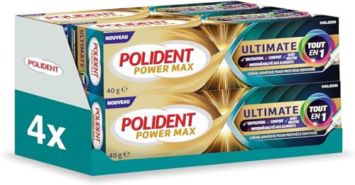 POLIDENT - Power Max Ultimate - Crème Adhésive Tout En Un pour Prothèse Dentaire - Fixation 12 heures + Maintien Optimal - Crée une Barrière Contre les Particulaires Alimentaires - Goût Neutre - 70 g