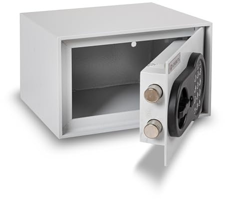 Konsmetall - Tresor für Zuhause Kolibri 2.0 16 T, Safe Elektronisch, Möbeltresor 15,3 x 24,6 x 21,3 cm, Tresor-Box mit Elektronisches Codeschloss, Einbruchhemmender Rahmen - Lichtgrau