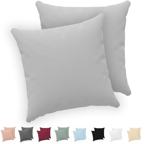 Twinzen® Kissenbezug 40x40 (2er-Set) - 100% Jersey Baumwolle 150 GSM Kissenbezüge - Grau - Für Kissenbezüge 40x40 cm - Kissenhülle - Kissenbezug mit Reißverschluss - Oeko-Tex Zertifiziert