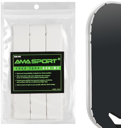 AMA SPORT Pickleball Paddle Edge Guard Tape 3 Pack Protection Tapes 20mm Width Paddle Edge Cover Perfectly Fits Curved Without Wrinkling (White)