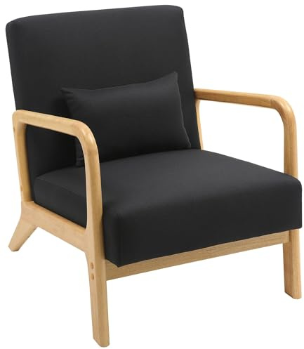 CLP Fauteuil Relax Hibbing - Fauteuil rembourré en Tissu, Structure en Bois d'hévéa pour Le Salon et la Chambre à Coucher, Noir