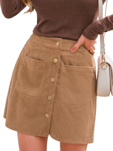 CUPSHE Mini jupe en velours côtelé avec poches pour femme, coupe droite, style décontracté pour l'automne et l'hiver, marron clair, S