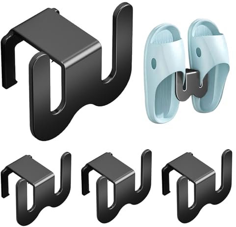 4 Stück Schuhregal Wand, Multifunktionales Schuhhalter Wand, Wandmontiertes Schuhhalter Ohne Bohren, Türschuhaufhänger Wandschuhregal für Badezimmer Eingangstür, Platzsparend Hausschuhregal, Schwarz