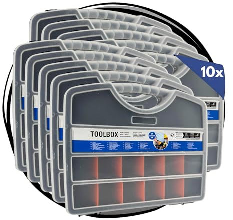 TronicXL 10 Stück Sortimentskasten Sortimentsboxen Sortierbox für Kleinteile I Innenteiler anpassbar I bis zu 25 Fächer I Werkstatt stapelbar Kleinteilemagazin Aufbewahrungsbox Schrauben Nägel Dübel