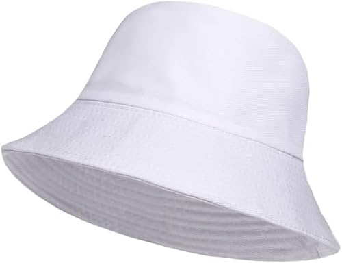 reshmena® Kids Bucket Hat Reversible Unisex Hat Boys Girls Cotton Fishing Hats for Camping, Hiking, Traveling, Baseball Cap, Football Summer Beach Sun Hat Plain Colour One Size Bucket White