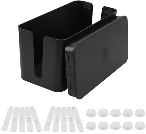 AWBEOT Scatola Cavi, Scatola di Gestione dei Cavi, Scatola Portacavi, Scatola Nascondi Cavo, Organizzatore Raccogli Cavo, Materiale PP Isolante (Nera, Piccolo)