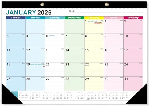 Calendario da parete 2026-2027, 18 mensili, formato A3, calendario familiare da gennaio 2026 a luglio 2027, carta spessa 120 g/m² con date giuliane, blocchi grandi a righe, perfetto per pianificare