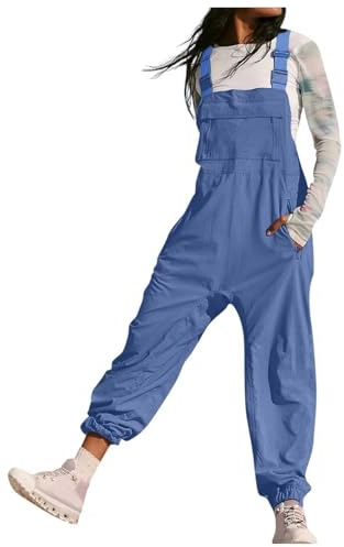 Generisch Salopette da donna in tinta unita, pantaloni da lavoro, comodi, casual, traspiranti, per individualità, slim fit, con bretelle, ad asciugatura rapida, classica, da donna, O blu., S