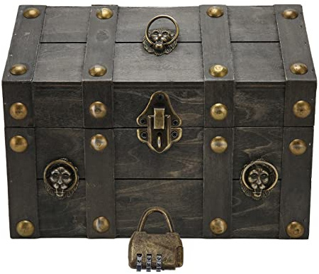 Generico Baule del Tesoro in Legno, Scatola Decorativa Vintage, Lucchetto A Combinazione in Lega, Orizer per Gioielli E Lettere, Funzione di Reimpostazione della Password
