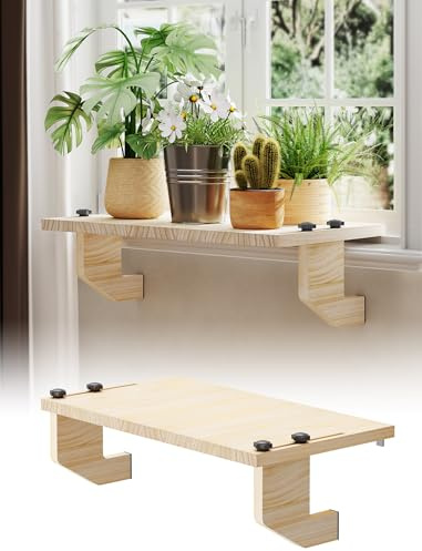 NiHome Wooden Window Sill Extender for Plants, No Drill Window Ledge Extender & Plant Shelf, Easy Installation Renter Friendly 21.2 x 11.8 Sill Extender