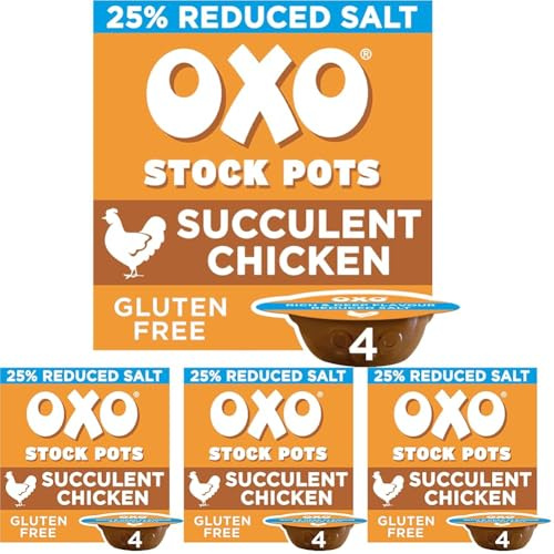 OXO Reduced Salt Chicken Stock Pot – Savoury Chicken Taste, Lower Salt, Ideal for Gravy, Soups, Risottos & Holiday Cooking, 4 x 20 g (80 g Total) (Pack of 4)