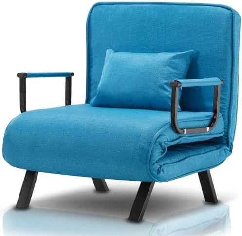 BAKAJI Poltrona Divano Letto Singolo Reclinabile 3 in 1, Sedia Convertibile in Chaise Lounge con Seduta Imbottita Morbida ed Ergonomica, Copertura Sfoderabile e Tessuto Traspirante (Blu)