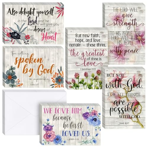 BEST PAPER GREETINGS Inspirational Cards with Envelopes - 60 Pack, 4 x 6 in, 6 Floral Designs - Christian Greeting Cards with Scripture Encouragement & Bible Verse Notes